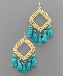 Rattan Rhombus & Tassel Earrings