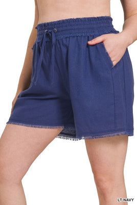 Linen Frayed Hem Shorts