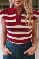 Casual Striped Collared Knit Top