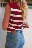 Casual Striped Collared Knit Top