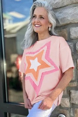 Colorblock Star Applique Tee