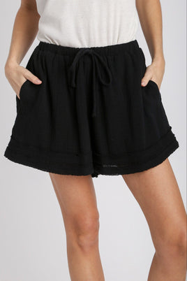 Gauze Layered Frayed Hem Shorts