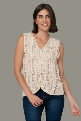 Paisley Button Front Crochet Vest
