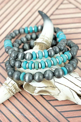 Navajo Inspired Pearl and Turquoise Stretch Bracelet Set