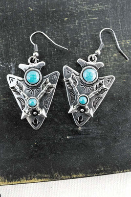 Raelynn Turquoise and Silvertone Arrowhead Earrings