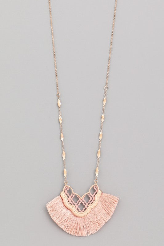 Long Tassel Necklace w/Quatrefoil