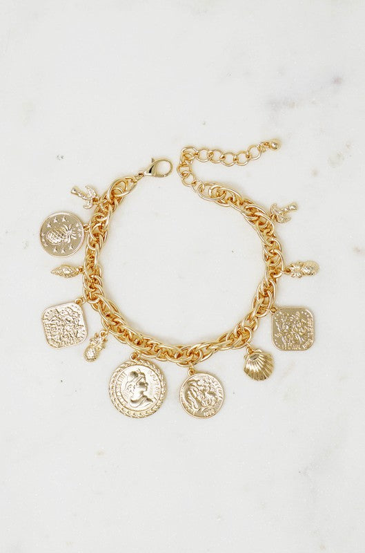 Golden Coin Charm Bracelet