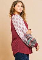 Printed Puff Sleeve Long Sleeve Top (Plus)