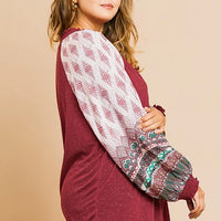 Printed Puff Sleeve Long Sleeve Top (Plus)