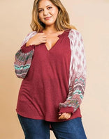 Printed Puff Sleeve Long Sleeve Top (Plus)