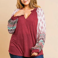 Printed Puff Sleeve Long Sleeve Top (Plus)