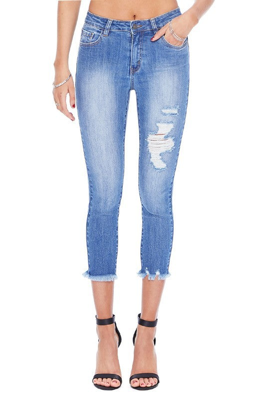 B&C Frayed Crop Skinny Jeans