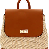 Woven Straw Back Pack Purse