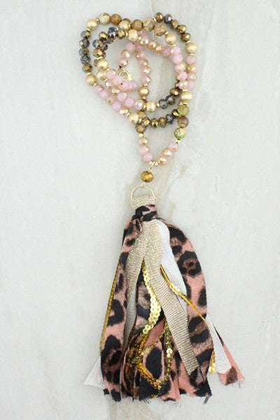 Fabric Tassel with Beaded Chain