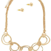 Abstract Goldtone Multi Ring Necklace Set