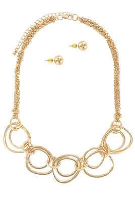 Abstract Goldtone Multi Ring Necklace Set