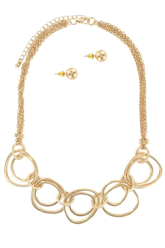Abstract Goldtone Multi Ring Necklace Set
