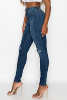 Destroyed Dark Wash High Rise Jeans