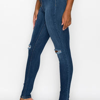Destroyed Dark Wash High Rise Jeans