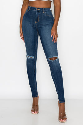 Destroyed Dark Wash High Rise Jeans