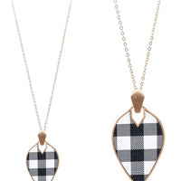 Marquise Shape Faux Leather and Metal Necklace