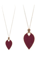 Marquise Shape Faux Leather and Metal Necklace