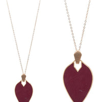 Marquise Shape Faux Leather and Metal Necklace