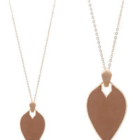 Marquise Shape Faux Leather and Metal Necklace