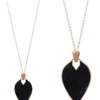 Marquise Shape Faux Leather and Metal Necklace