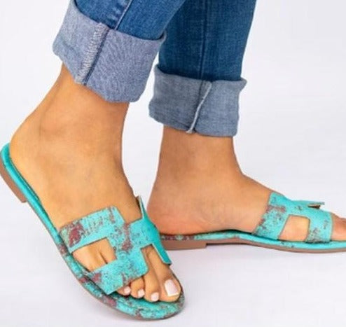 Rusted Turquoise Slide Sandal