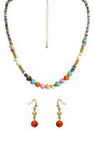 
              Stone Bead and Rubber Disc Necklace Set
            