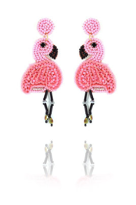 Beaded Pink Flamingo Earrings