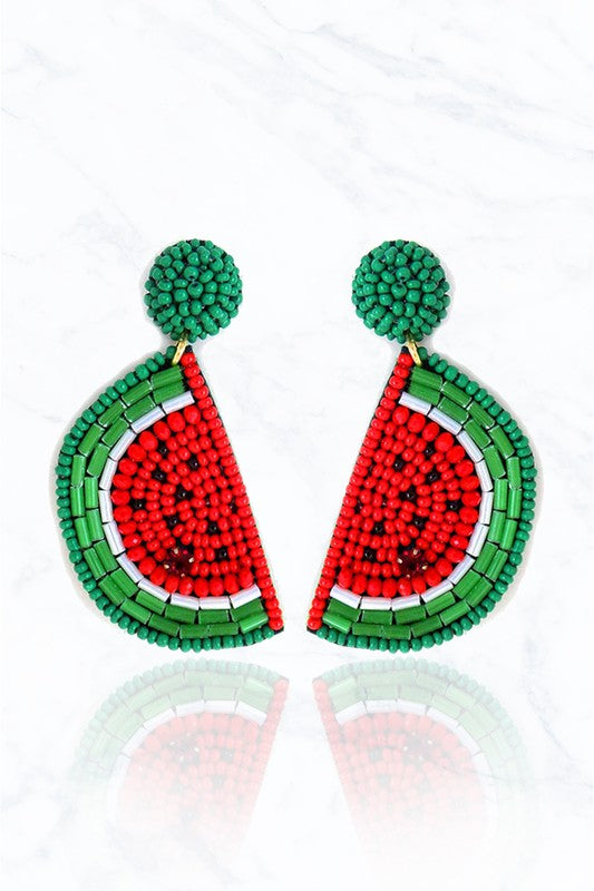 Beaded Watermelon Earrings
