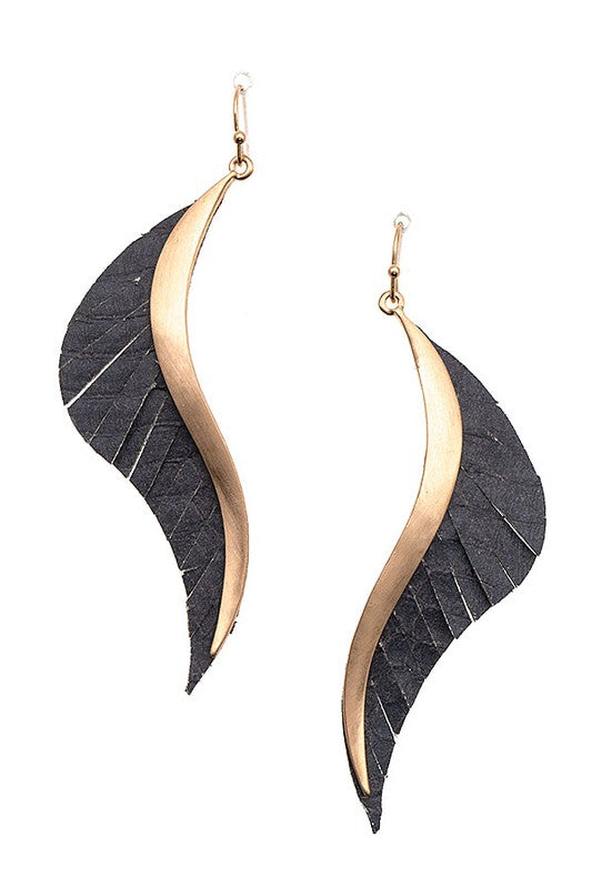 Spiral Curved Drop Leather Earrings