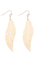 Wood Thin Leaf Drop Earrings