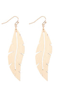 
              Wood Thin Leaf Drop Earrings
            