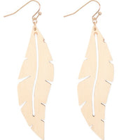 Wood Thin Leaf Drop Earrings