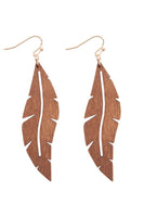 Wood Thin Leaf Drop Earrings