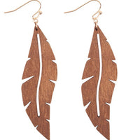 Wood Thin Leaf Drop Earrings