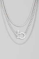 
              Layered Box Chain Necklace with D Ring
            