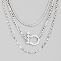 Layered Box Chain Necklace with D Ring