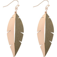 Satin Metal & Wood Leaf Drop Earrings