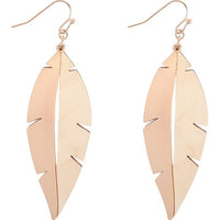 Satin Metal & Wood Leaf Drop Earrings