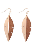 Satin Metal & Wood Leaf Drop Earrings