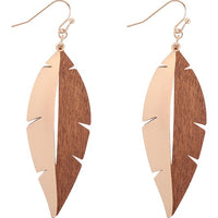 Satin Metal & Wood Leaf Drop Earrings