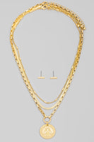Mixed Chain Layered Necklace with Bee Coin