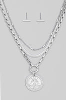 Mixed Chain Layered Necklace with Bee Coin