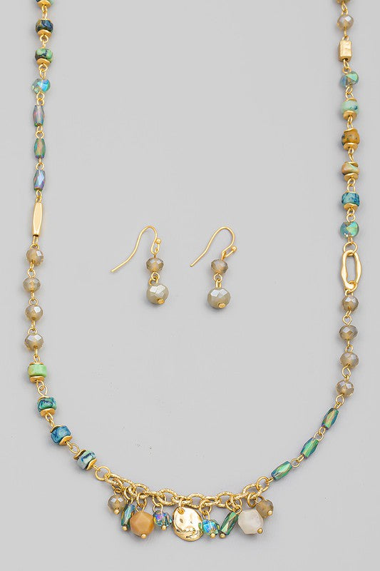 Glass Bead and Charms Necklace Set