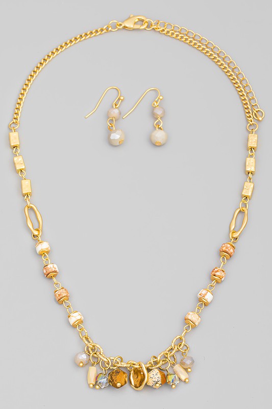 Stone and Bead Charm Necklace Set