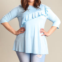 Sky Blue 3/4 Sleeve with Ruffle Accent (Plus)